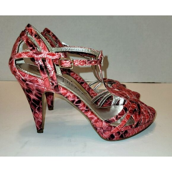 WHBM Faux Snakeskin Quinn Strappy Heel Peep Toe - Size 6M - Picture 4 of 11